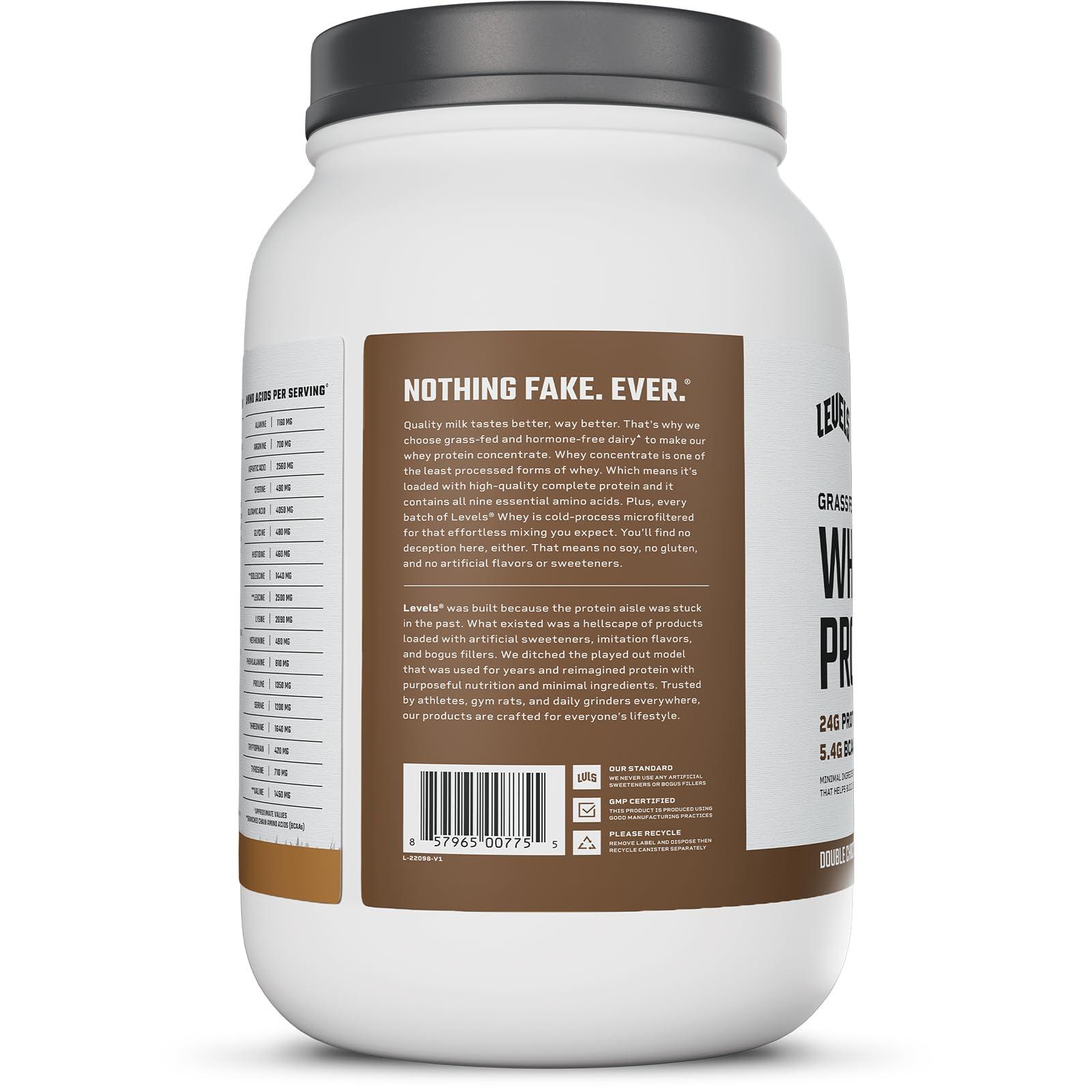 Levels Nutrition Levels Grass Fed Whey Protein, No Artificials, 24G of Protein, Double Chocolate, 2LB