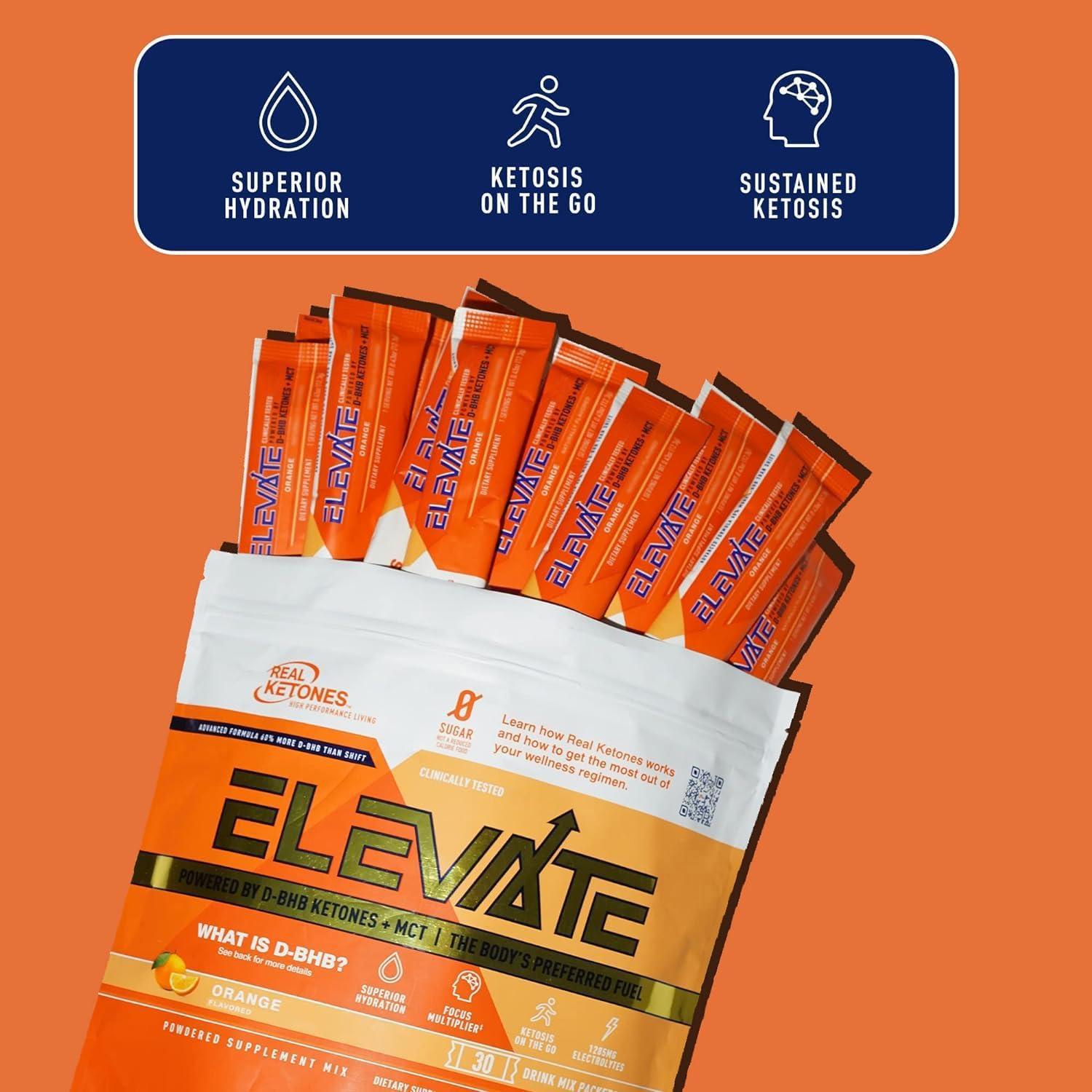 Real Ketones Real Ketones MCT & BHB Exogenous Ketones Drink Mix Packets Elevate Keto Electrolytes Powder Packets No Sugar with 4 Main Electrolytes plus Hydrating Proprietary Keto BHB - 30 Pack Orange