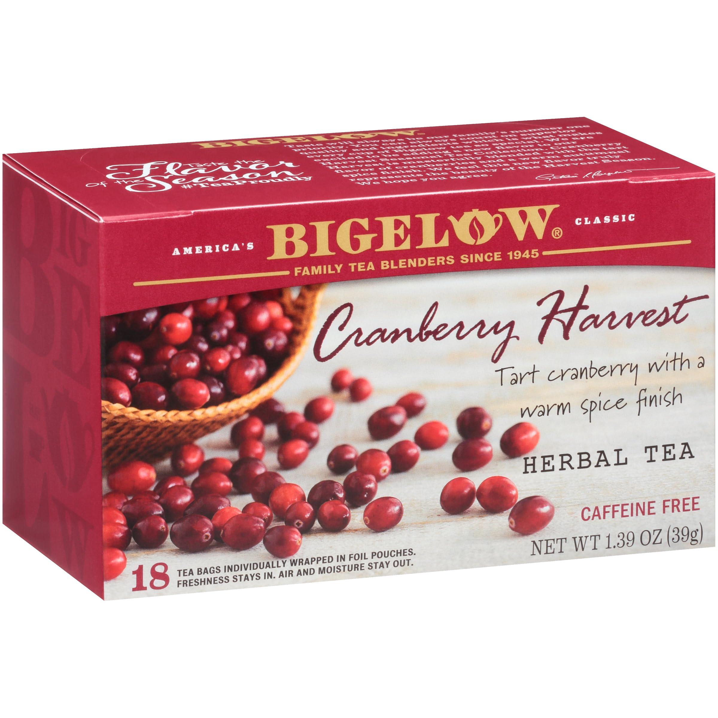 Bigelow Tea Bigelow Tea Cranberry Harvest Herbal Tea, Caffeine Free Tea with Cranberry and Spice, Holiday and Christmas Tea, 18 Count Box (Pack Of 6), 108 Total Tea Bags