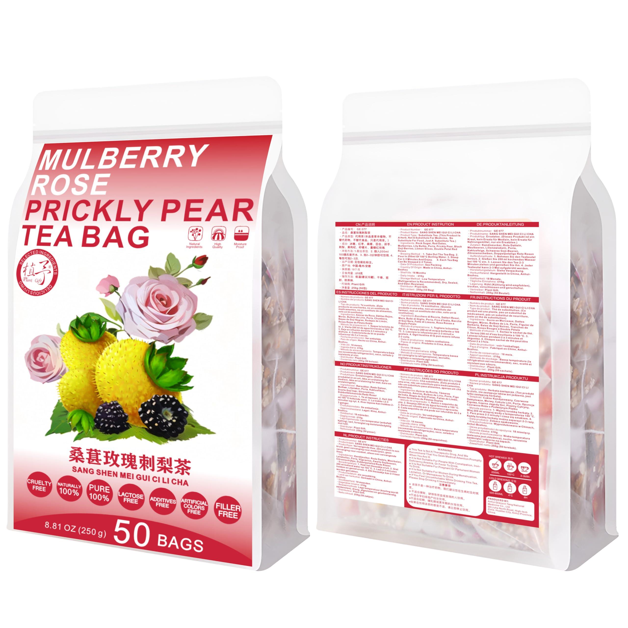Plant Gift Plant Gift 25 Cups Mulberry Rose Prickly Pear Tea Bag ( SANG SHEN MEI GUI CI LI CHA) 8.81oz (10g*25bags/250g) Poria Cocos, Lily Natural Mixed Herbal Combination of Floral Tea