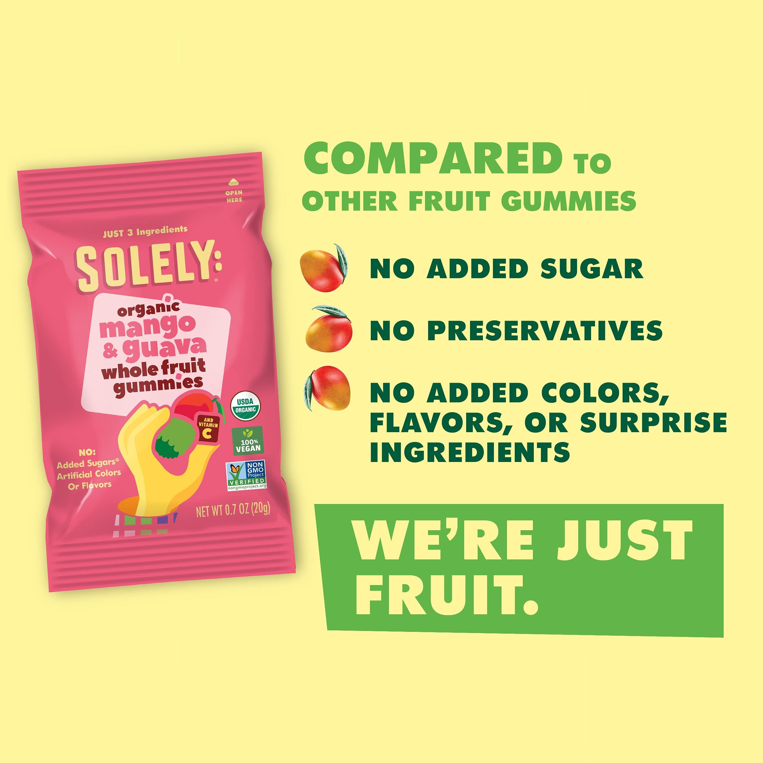 SOLELY SOLELY - Organic Mango & Guava Whole Fruit Gummies (1 Box, 5 Single Serving Bags per Box) - Real Fresh Fruit - Healthy Snacks for Adults & Kids - Non GMO, Vegan Snacks, Shelf Stable - 5 Bags (3.5 oz)