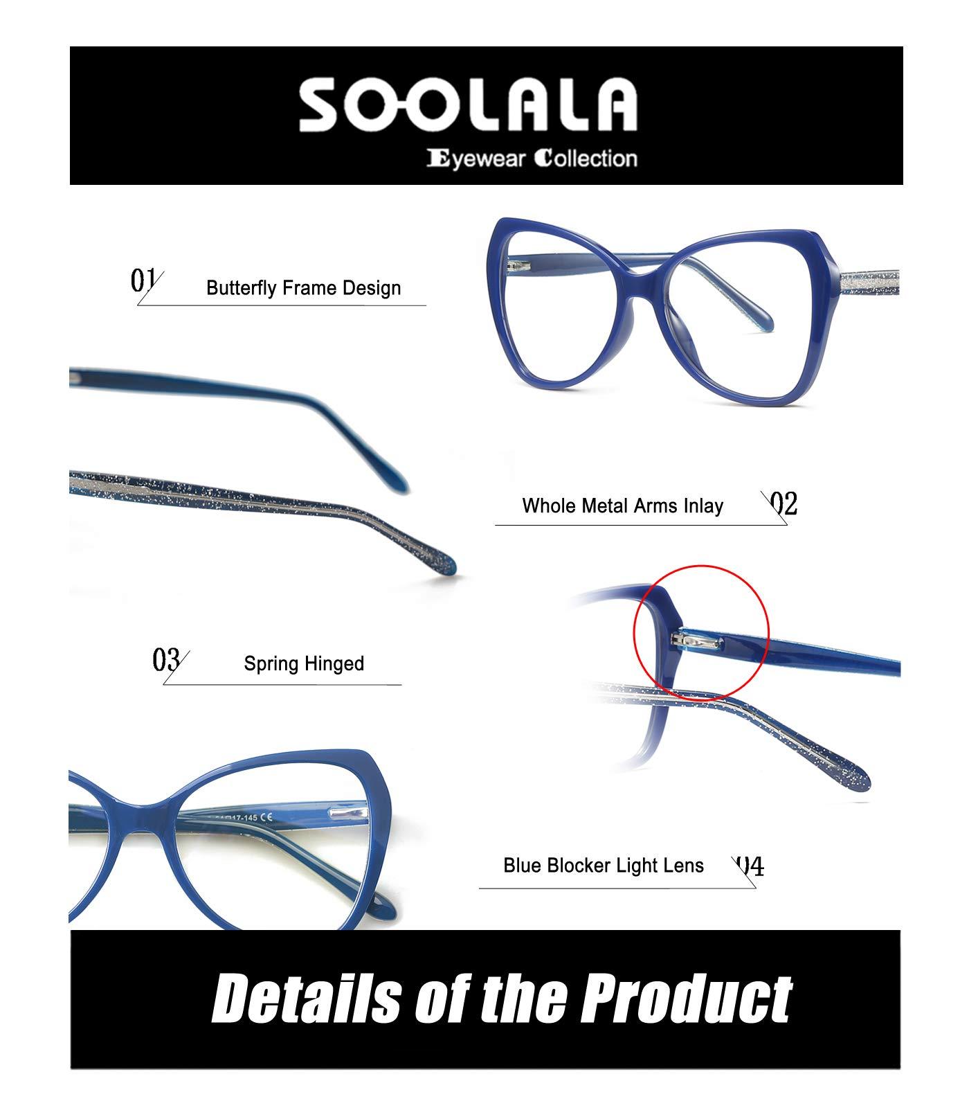 SOOLALA SOOLALA Womens Oversized Reading Glasses TR90 Frame Butterfly Computer Readers, Blue, +1.0x