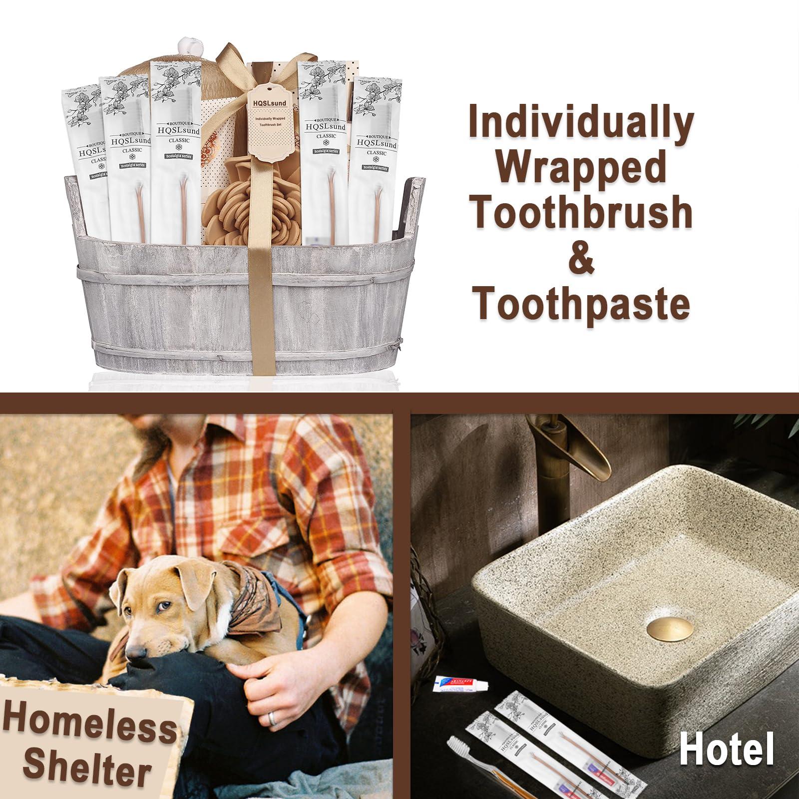 HQSLsund HQSLsund 20 pcs Disposable Toothbrush with Toothpaste Bulk Individually Wrapped, Travel Toothbrush Kit, Hotel Toothbrushes Bulk for Airbnb,Shelter/Wedding/Nursing Home/Charity/Homeless, Gold