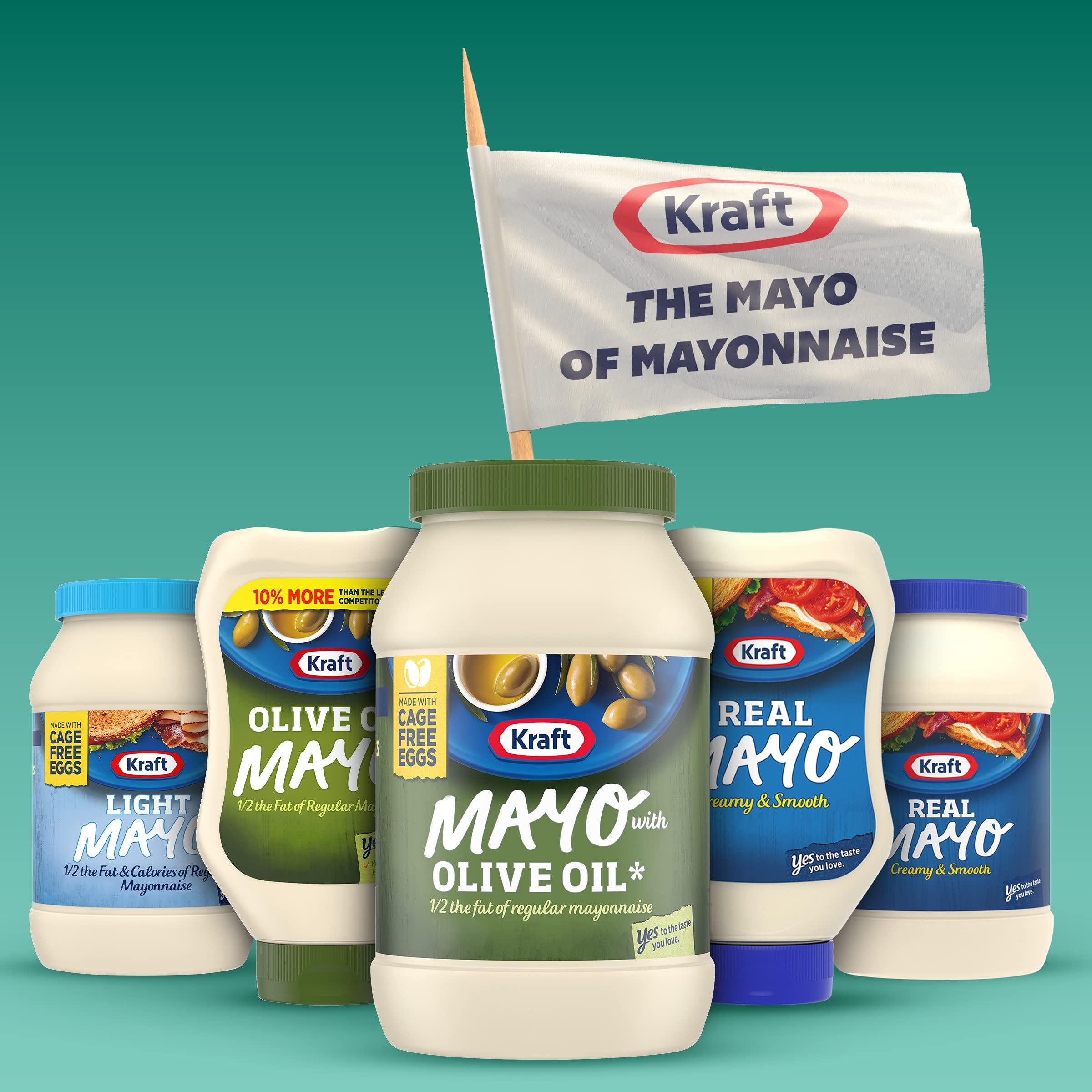 Kraft Kraft Mayo with Olive Oil Reduced Fat Mayonnaise - Rich and Flavorful Condiment for Sandwiches, Dips and Dressings, Made W Cage-Free Eggs, For a Keto Low Carb Lifestyle, 12 Ct Pack, 30 Fl Oz Jars