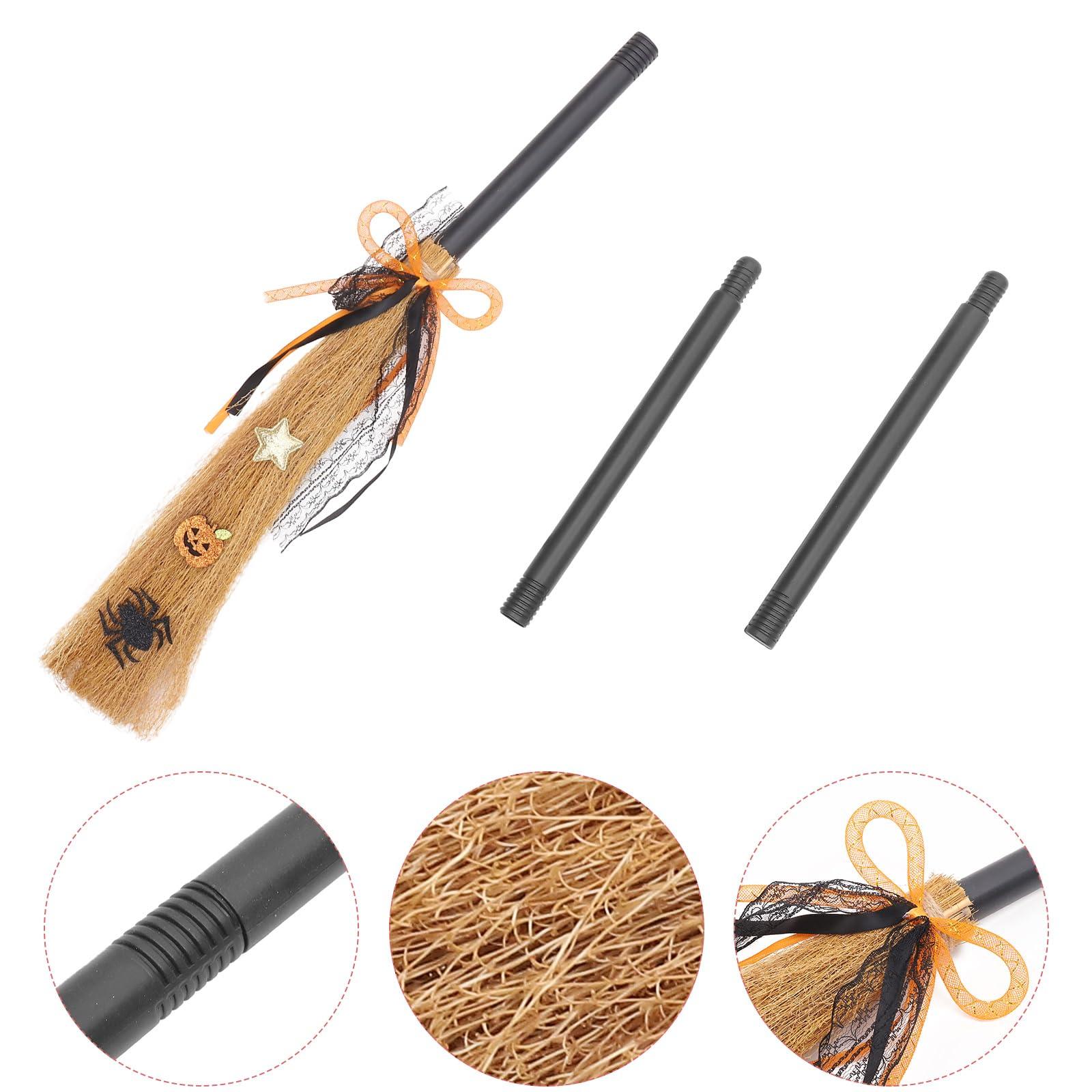 LOGOFUN LOGOFUN Halloween Witch Broom Witch Broomstick with Ribbon Plastic Witch Broom Prop for Kids Adults Party Cosplay Costume Accessories - Orange