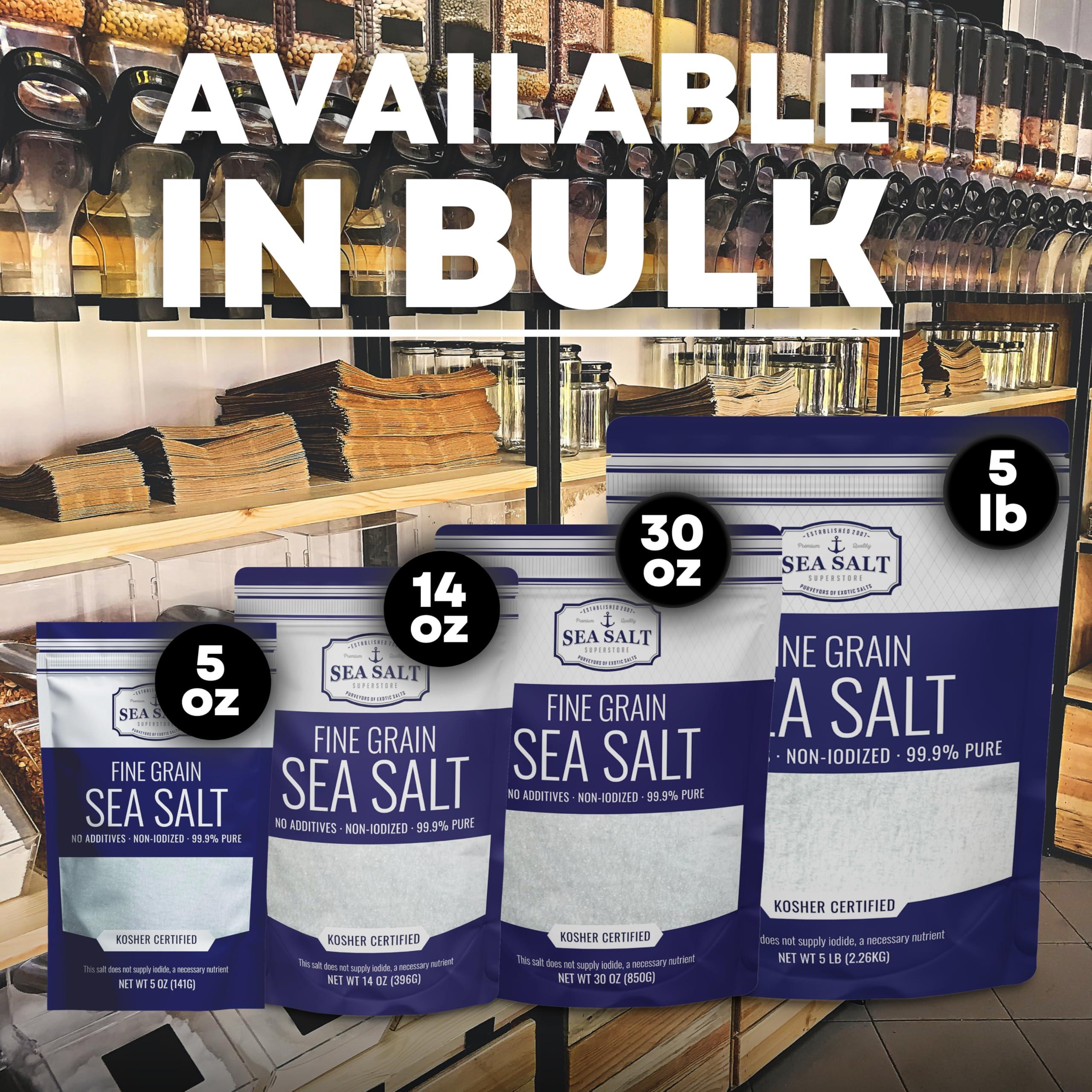 Sea Salt Superstore Fine Grain Sea Salt, Table Salt Replacement Fine Sea Salt for Baking, Pure Non-Iodized Baja California Salt, Mineral Rich Cooking Salt, Fine Salt, 14 oz Bag, Sea Salt Superstore