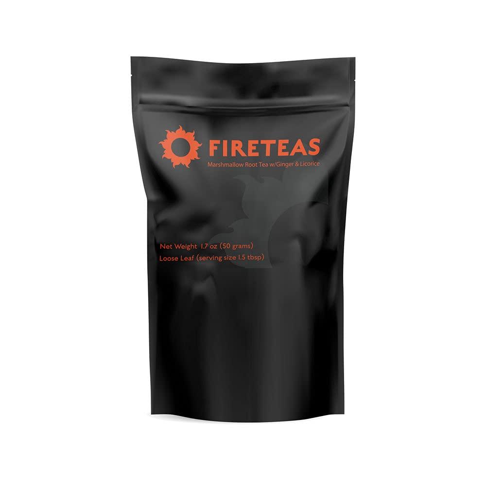FIRE TEAS FIRE TEAS Organic Marshmallow Root & Ginger Herbal Tea w/Saffron & Licorice - Helps Pain & Swelling Issues - Mucous Membranes, Respiratory System & Lung Cleansing -
