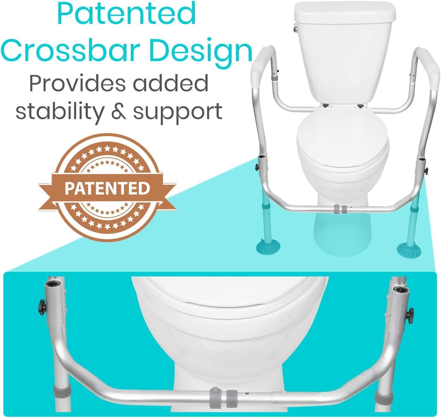 Vive Vive Toilet Safety Rail Frame - Toilet Grab Bars for Elderly, Disabled - Assist Support Rails with Padded Handles - Stand Alone for Bathroom - Adjustable Non Slip for Adults, Seniors, Handicapped