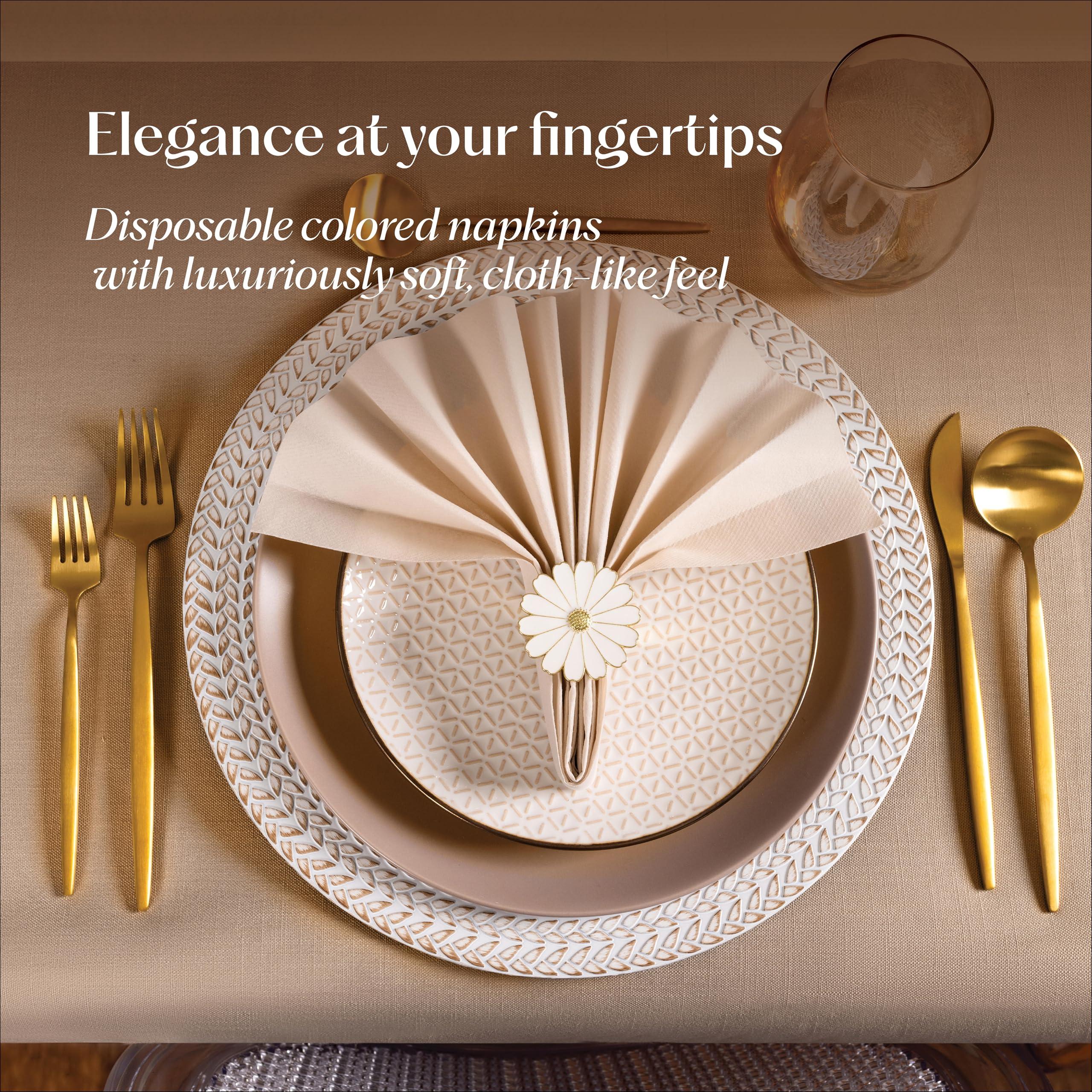 Servietto 50-Pack Disposable Linen-Feel Caramel Napkins, 12\" x 17\" Cloth-Like Paper Dinner Napkins For Wedding, Bathroom, Party Or Event