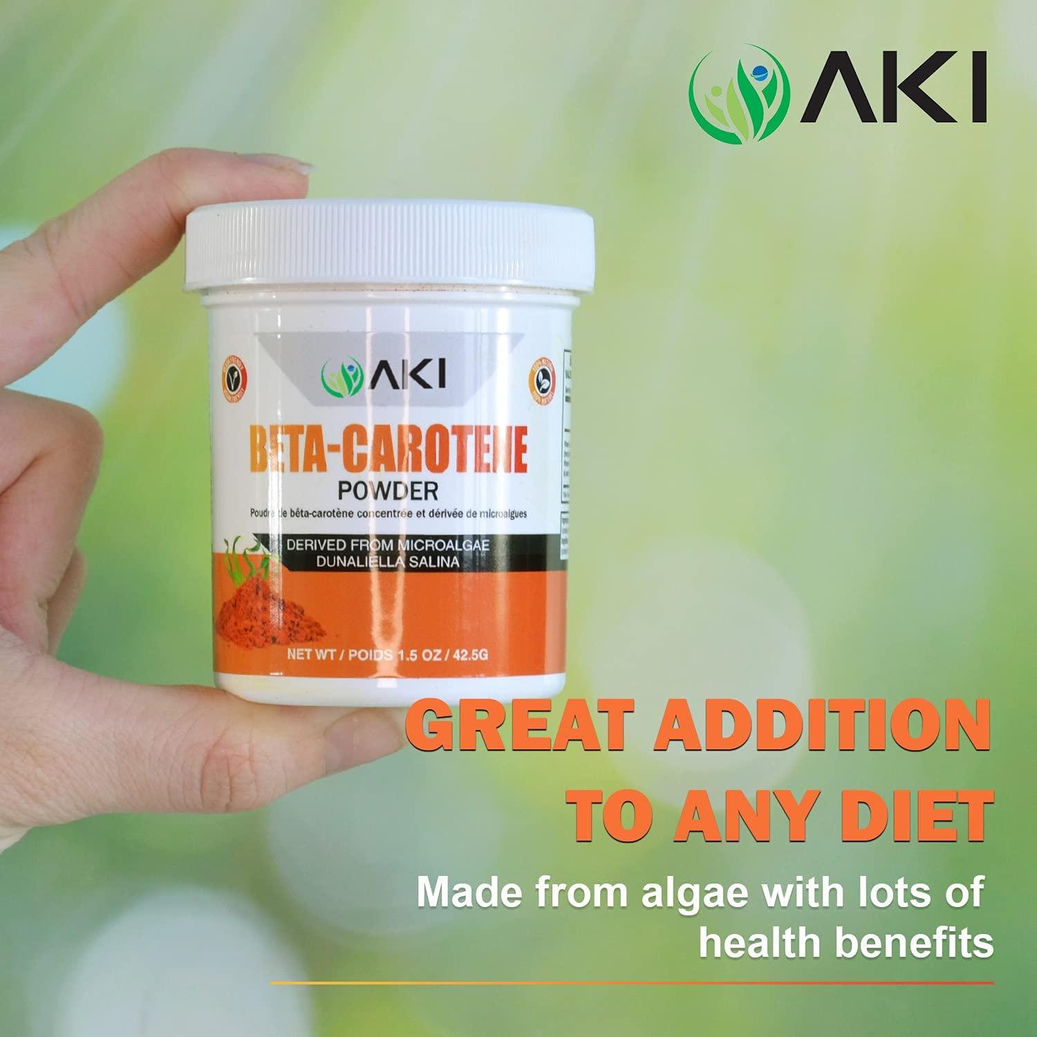 AKI ORGANIC AKI Beta Carotene 10% Powder (1.5Oz, 42.52G) Highly Concentrated flavouring Fount of Vitamin A, May Helps to Support Body Functions, Skin, Immune System, and Eye | GMO Free & Vegan Friendly