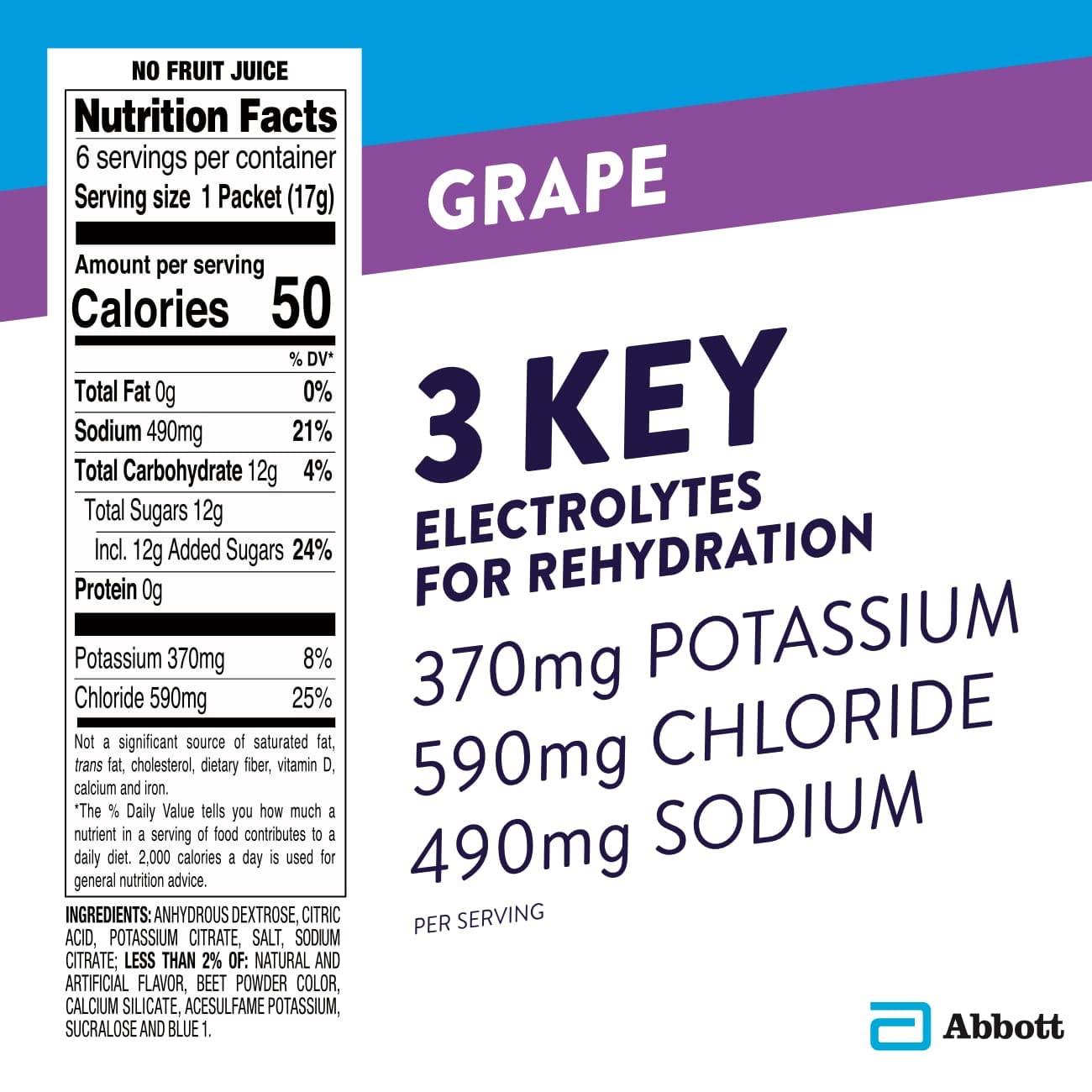 Pedialyte Pedialyte Electrolyte Powder Packets, Grape, Hydration Drink, 6 Single-Serving Powder Packets