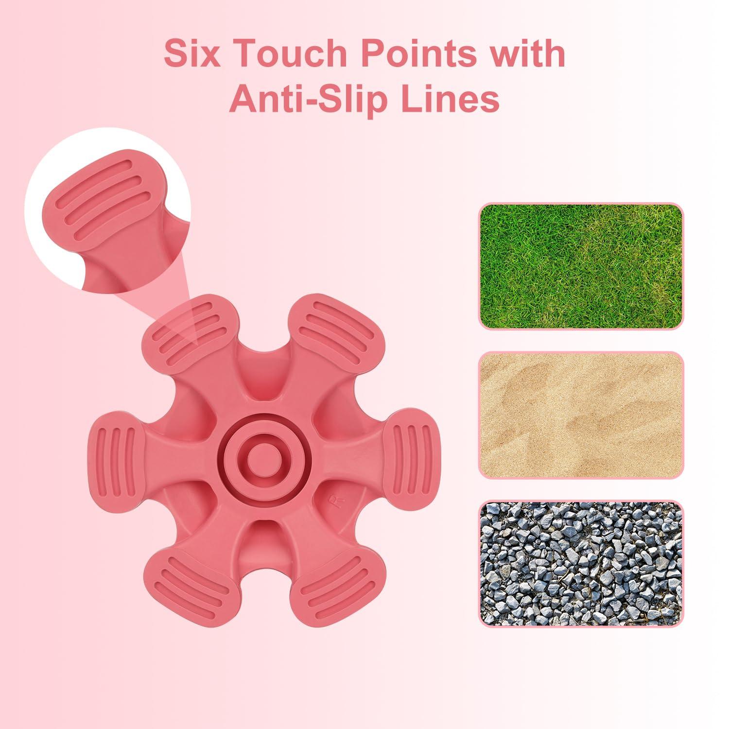 supregear supregear Cane Tip - Self Standing Heavy Duty Rubber Six Base Replacement for Walking Canes, Walking Sticks, Folding Canes or Offset Quad Pod or Tripod Canes - 6 Prong Cane Foot Pad (3/4 inch, Pink)