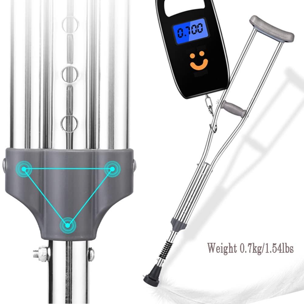 YKNAG Direct Store Underarm Crutches Adult with Pad and Handle, Anti Slip Axillary Crutch for Walking, Adjustable Height with Button, Silver (Color : 1 Count, Size : Large)