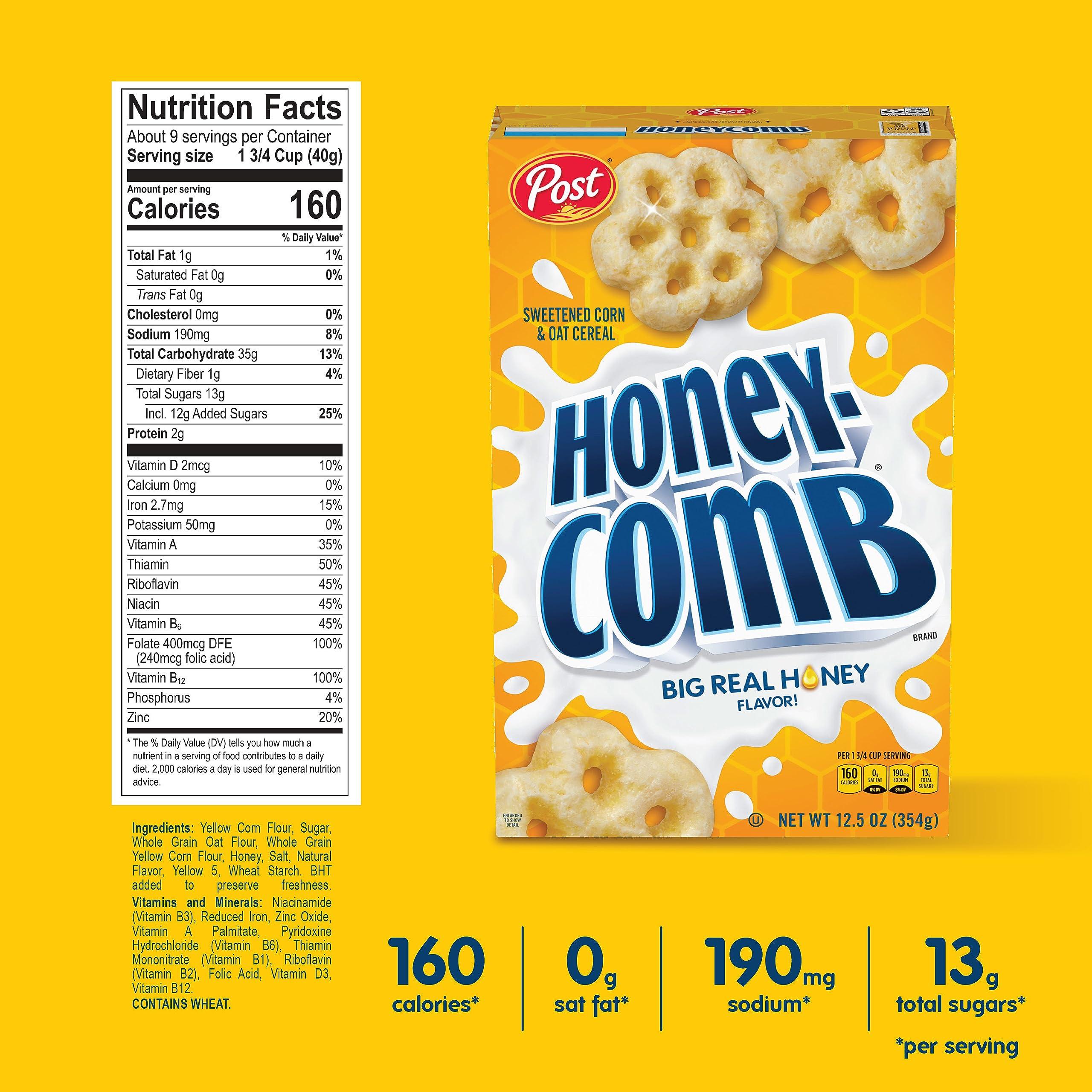 Honeycomb Post Honeycomb Cereal, Honey Flavored Sweetened Corn and Oat Cereal, 19 OZ Box