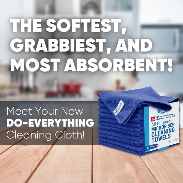 Microfiber Wholesale MW Pro Multi-Surface Microfiber Towel 12 Pack | Premium Cleaning Cloth | Clean, Buff, Dust, Polish, Absorb | Large 16\"x16\" (Dark Blue)