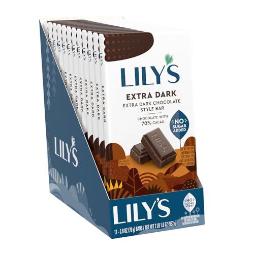 Lily's LILY\'S Extra Dark Chocolate Style No Sugar Added, Sweets Bars, 2.8 oz (12 Count)
