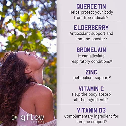 gflow vitamins Quercetin with Vitamin C and Zinc - Quercetin 500mg - Quercetin with Bromelain - Zinc Quercetin - 120 Veggie Caps - Elderberry with zinc and Vitamin c for Adults (Non-GMO, Vegan) 2 Months Supply