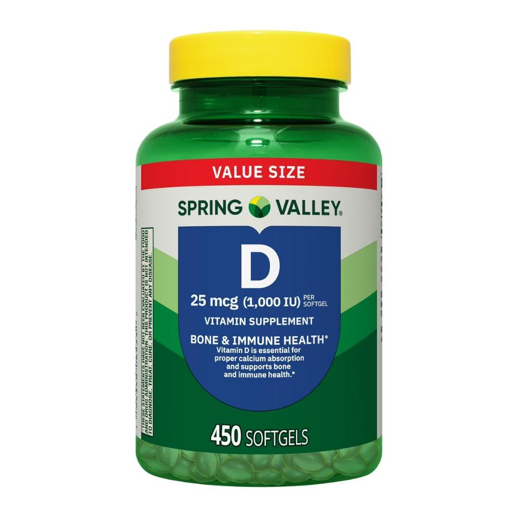 Ravazzi Spring Valley Vitamin D3 Supplement Softgels, 25 Mcg (1,000 IU), 450 Count and Card Gift of Ravazzi