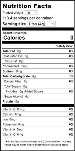 Z Natural Foods Organic Erythritol - Zero Calorie Alternative Sweetener - Low Glycemic Sugar Substitute - Great for Coffee, Tea, Drinks, Shakes, Cooking & Baking Recipes - Vegan, Non GMO & Gluten Free - 1 lb