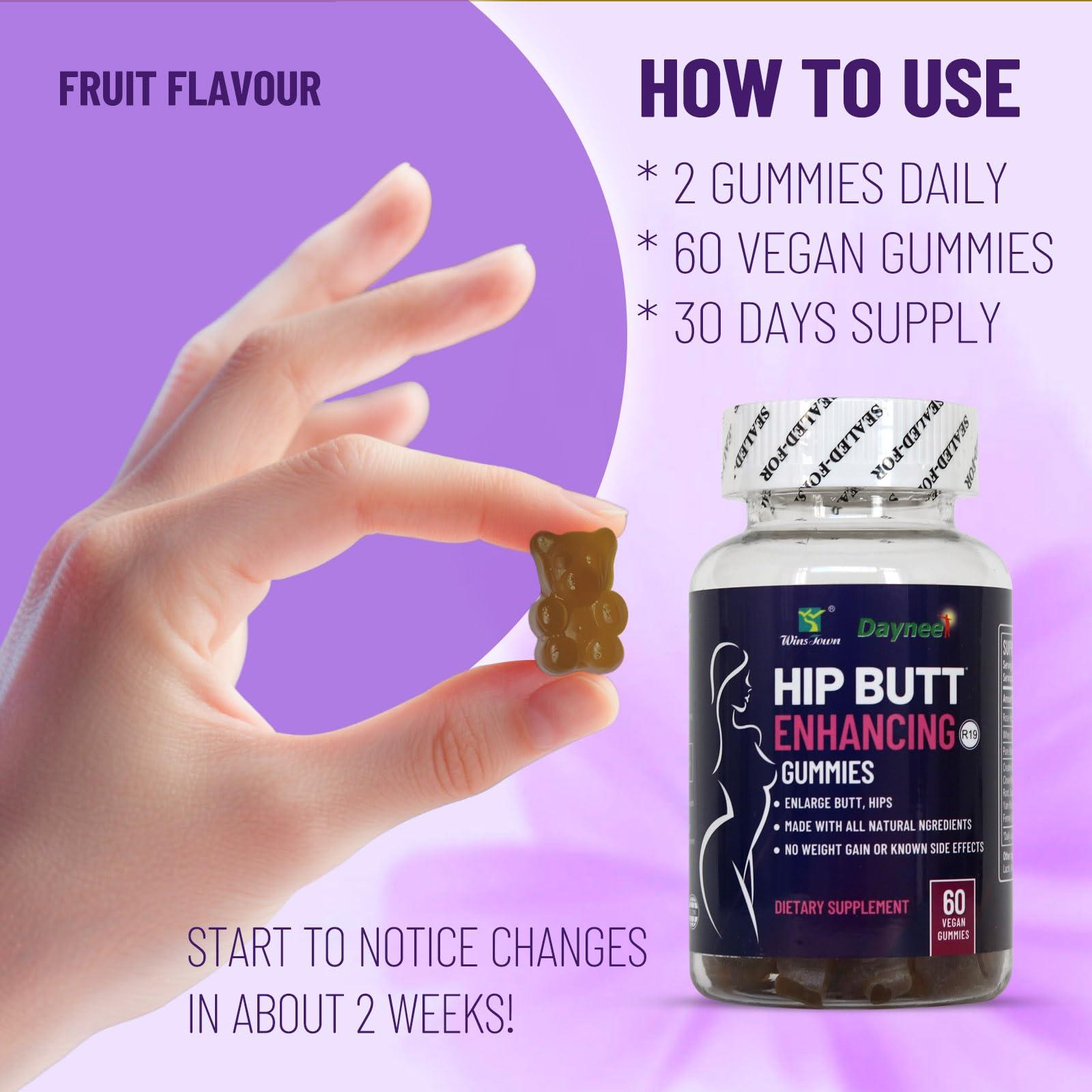 Wins Town Wins Town Hip Butt Enhancement Gummies, Booty Gummies for Bigger Butt, Bum Support Gummies for Women, Multivitamins, 60 Count