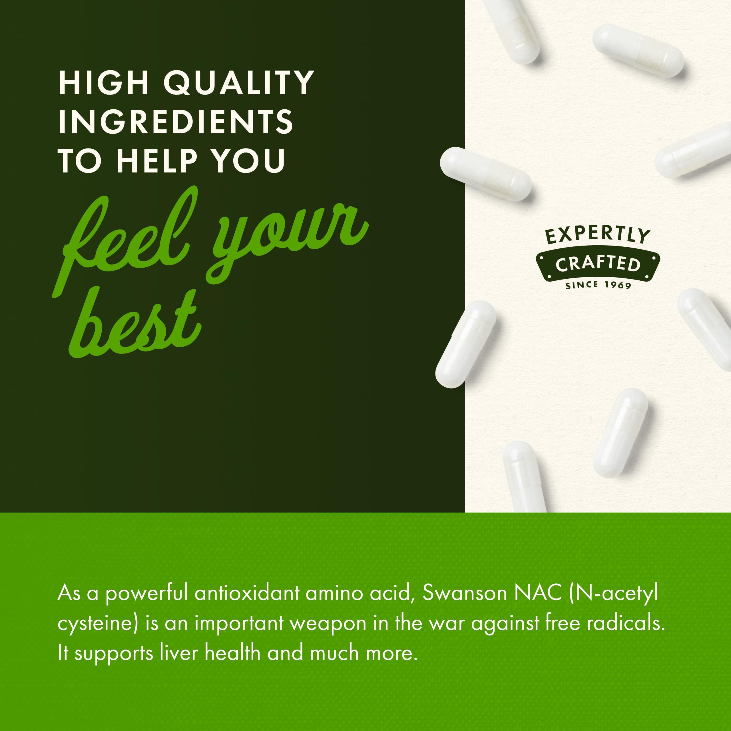 Swanson Premium Brand Swanson Premium Brand NAC N-Acetyl Cysteine - 600 mg, 100 Capsules - Antioxidant and Cellular Health Support Supplement