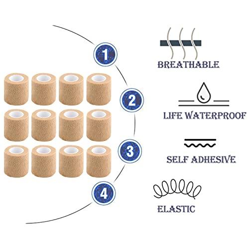 CIYAGPOOU Vet Wrap for Dogs,2 Inches 5 Yards 12 Pack Self Adhering Bandage Wrap Stretchy,Flexible Wound Cohesive Bandages(Brown)