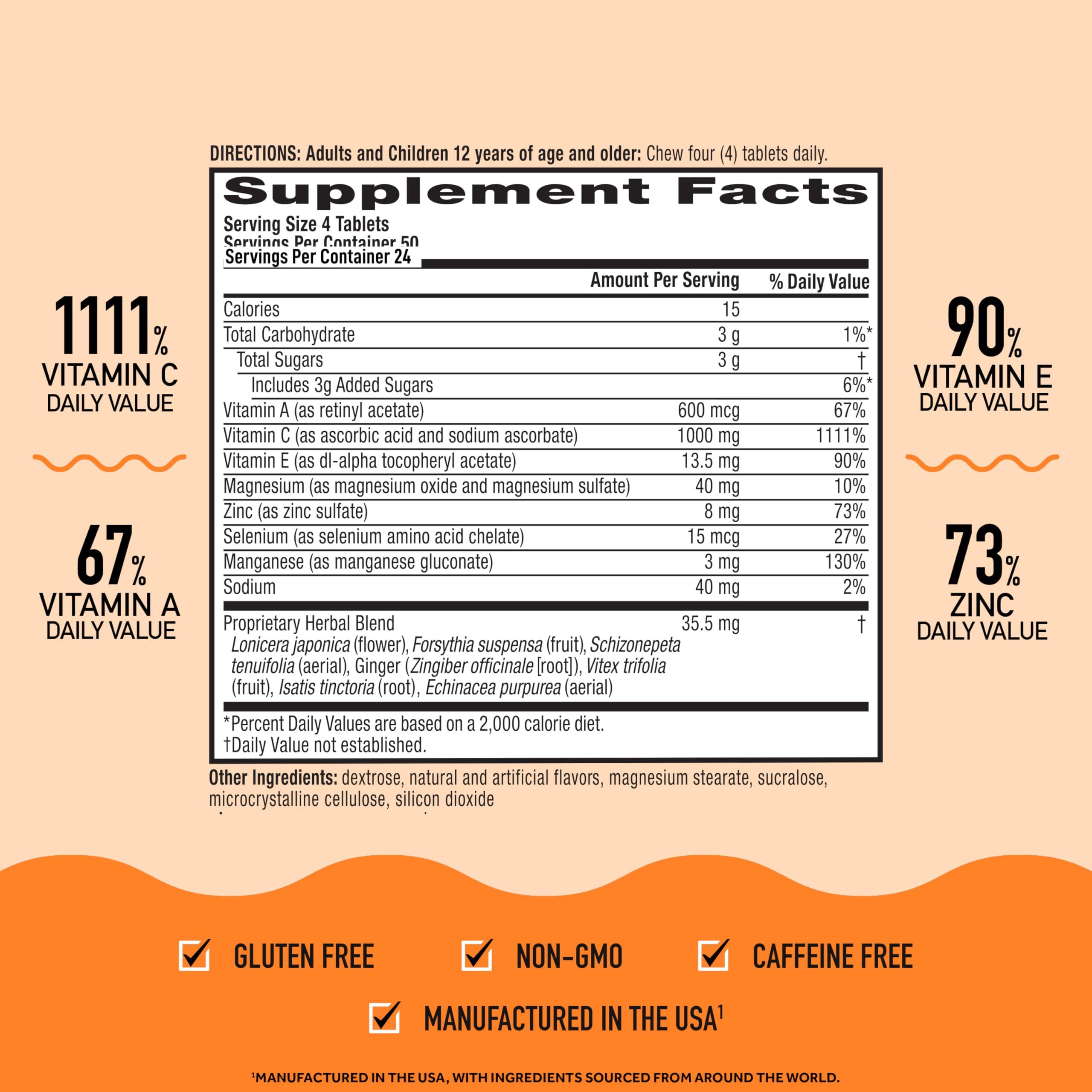 Airborne Airborne 1000mg Chewable Tablets with Zinc, Immune Support Supplement with Powerful Antioxidants Vitamins A C & E - 200 Tablets, Citrus Flavor