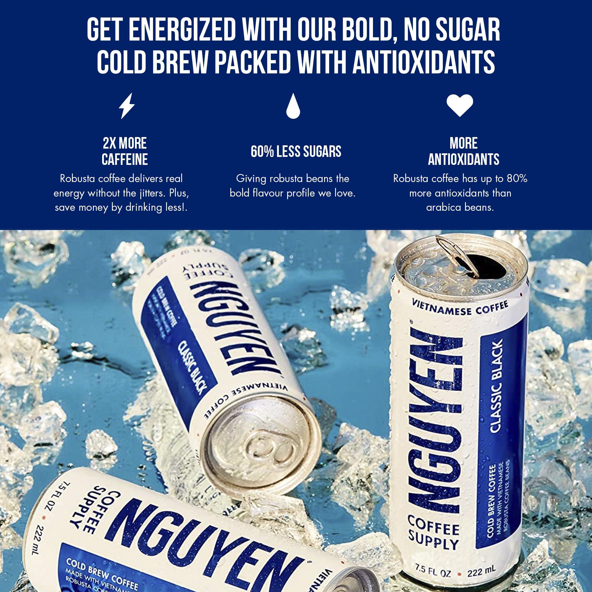 NGUYEN COFFEE SUPPLY Nguyen Coffee Supply - Classic Black: Vietnamese Cold Brew Coffee, 100% Robusta, Zero Sugar, Dairy-Free, 7.5 fl oz cans [12 Pack]