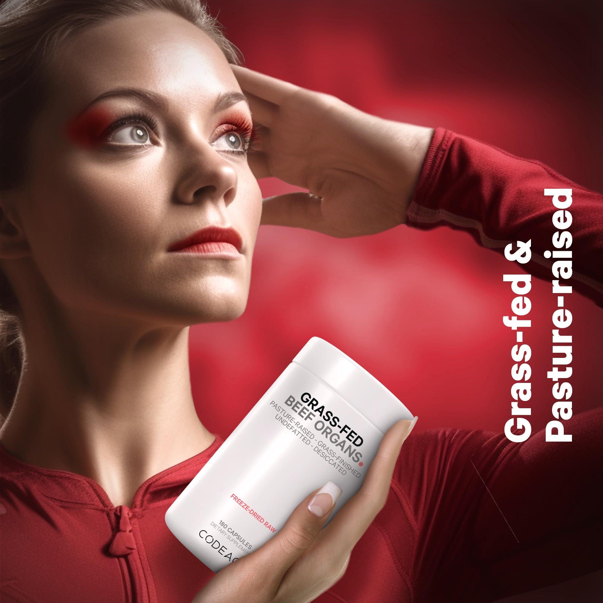 Codeage Codeage Grass Fed Beef Organs Supplement Glandulars Supplements - Freeze Dried, Non-Defatted, Desiccated Liver, Heart, Kidney, Pancreas & Spleen Bovine Pills Beef Vitamins - Non-GMO -180 Capsules