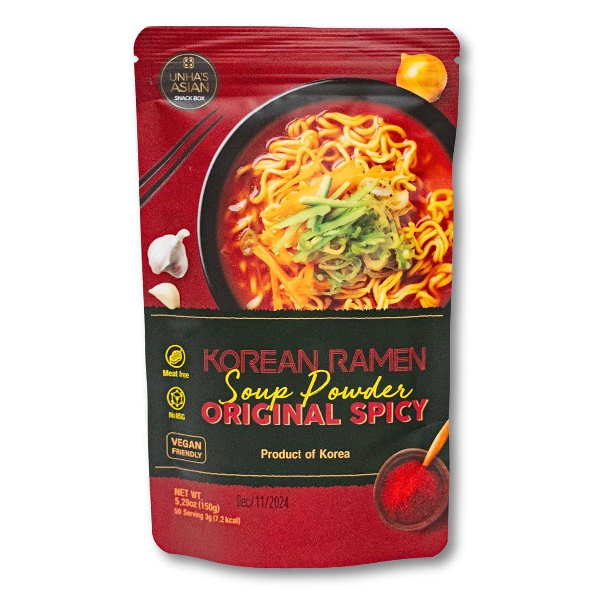 UNHA\'S ASIAN SNACK BOX Authentic Korean Ramen Soup Seasoning, Spicy Flavor Powder, Premium Instant Ramyun Broth, Vegan Friendly, Product of Korea, 5.29oz Pack (5.29 OZ, Spicy Ramen Flavor)