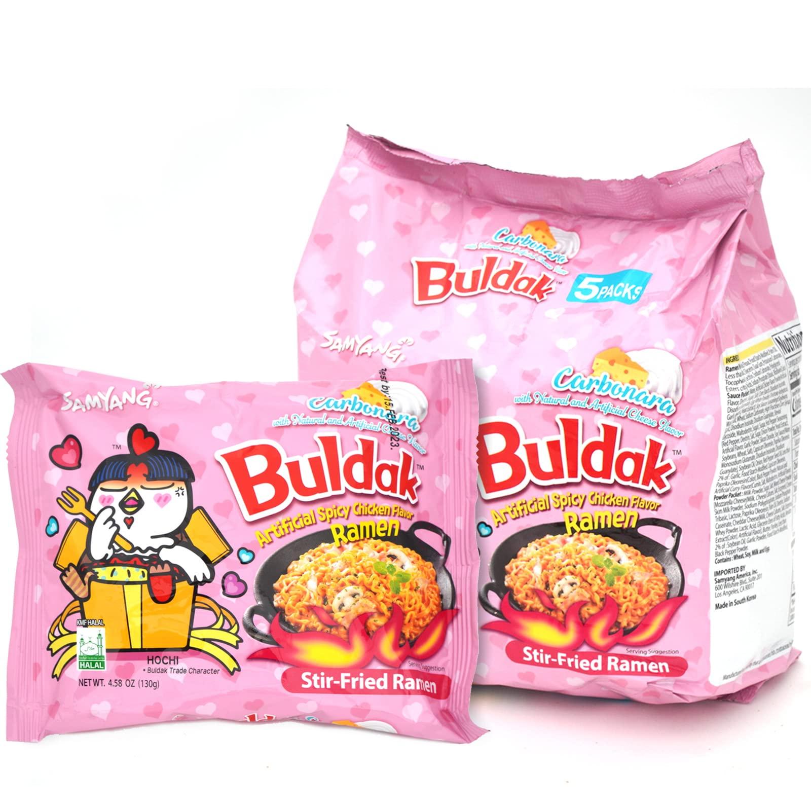 Samyang Samyang Buldak Hot Spicy Chicken Ramen Noodle Korean Stir-Fried Ramen, Original 4.94 OZ(140g) & Carbonara Flavor 4.58OZ(130g), 5 Pack for Each Flavor