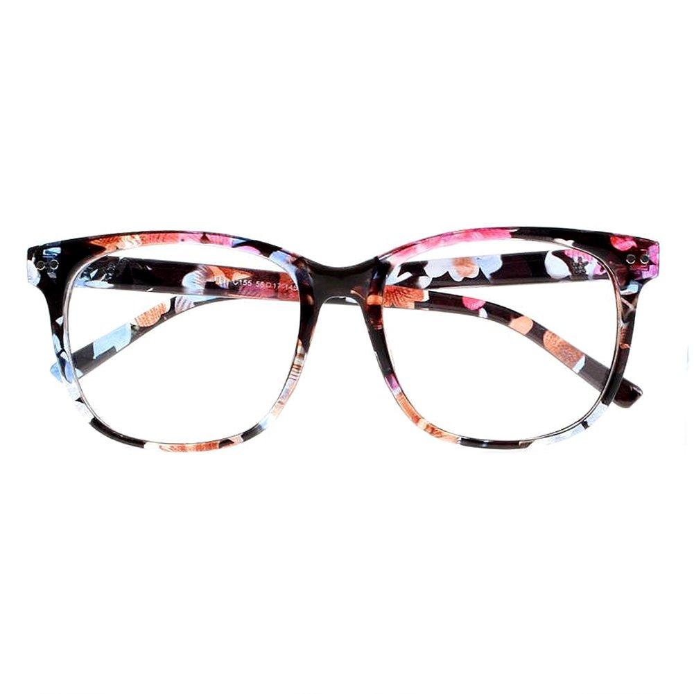 Newsight Oversized Eyeglasses Square Large Lenses Stars Pattern Reading Glasses Readers (Flower, 3.0)