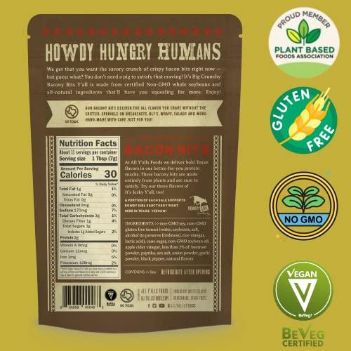 It's Jerky Y'all All Y\'alls Foods Plant Based Bacon Bits | Big and Crunchy Vegan Snacks | Non-GMO, Gluten Free, High Protein, Vegetarian (2 Pack)