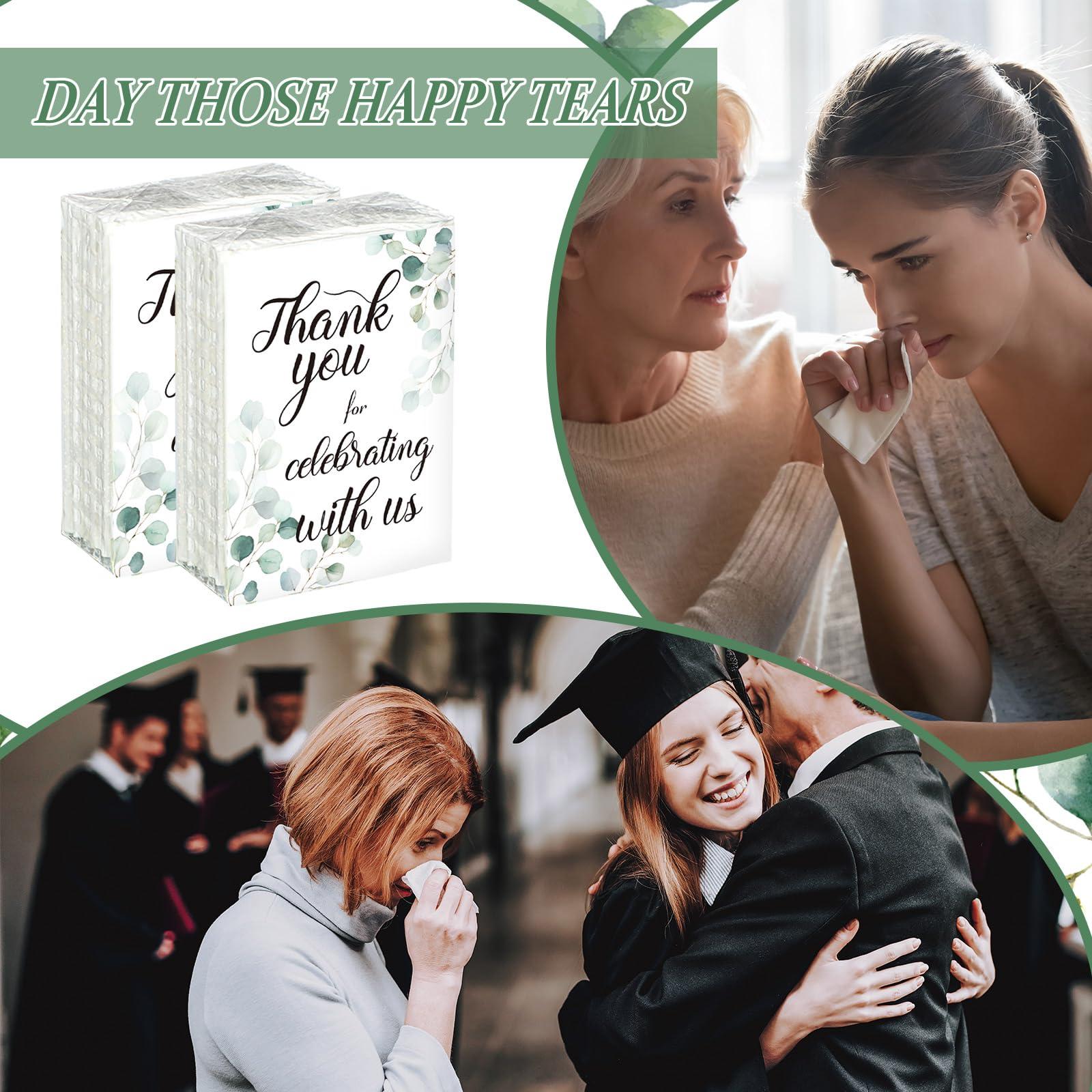 Sinmoe 100 Pack Wedding Bulk Travel Pocket Tissue Thank You Mini Facial Tissue Greenery Eucalyptus Tissue 3 Ply Tissue for Celebrating with Us Guest Tissue for Wedding, Bridal Shower, Graduation