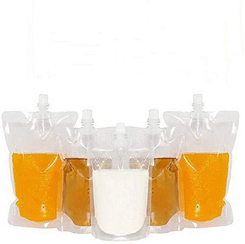Haohotip 100PCS Drink Pouches with Plastic Clear Smoothie Packaging Bags Container Heavy Duty Hand-held Leak-Proof Reclosable Drink Pouches for Frozen Juice Liquor Drinks Flasks (380ml Straight Mouth Bag)