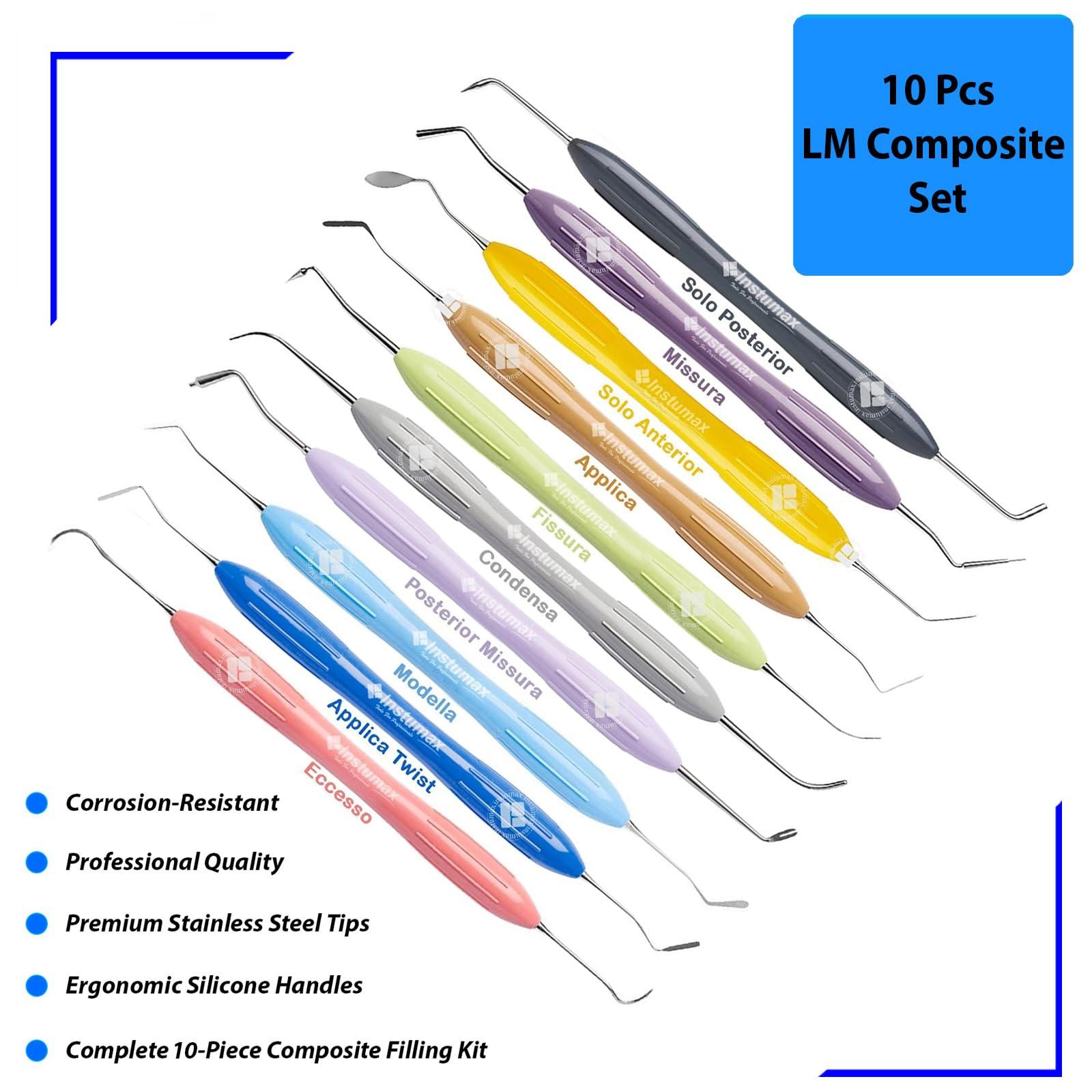 INSTUMAX INSTUMAX Set of 10 Dental Composite Placement Filling Instruments Silicon Handle Restoration Plugger/Spatula Appling Condensing Resin Tooth Restoration Set