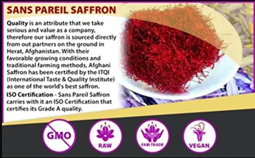 Sans Pareil Saffron Just as nature intended. Sans Pareil Saffron Spice Fresh Hand Harvest Organically Grown Saffron | 100% Pure Premium All Red Afghani Multipurpose Saffron | 14 Gram