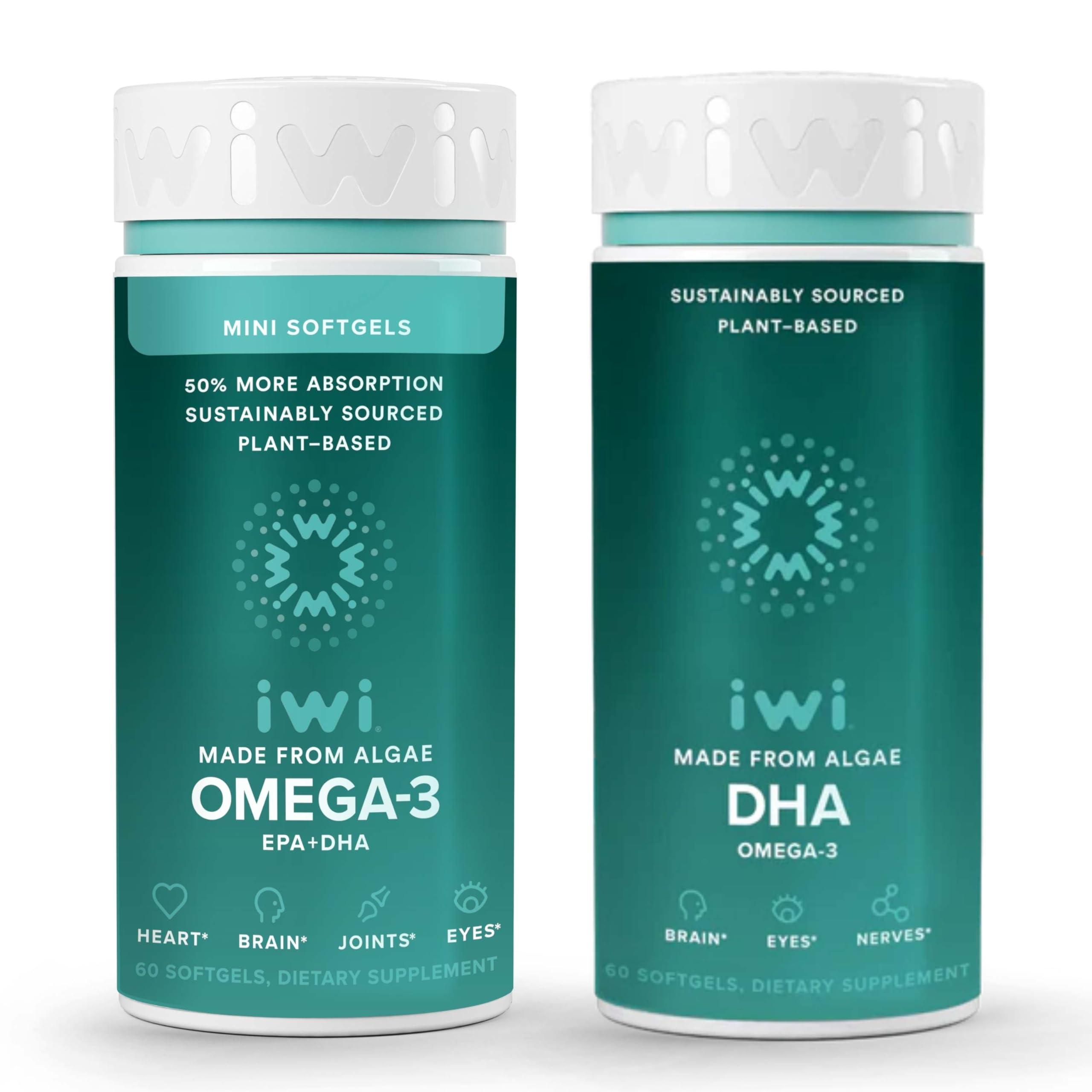 Iwi Iwi Life Omega-3 Minis & DHA Omega-3 Bundle, 30 Servings, Vegan Plant-Based Algae Omega 3, Krill & Fish Oil Alternative, No Fishy Aftertaste