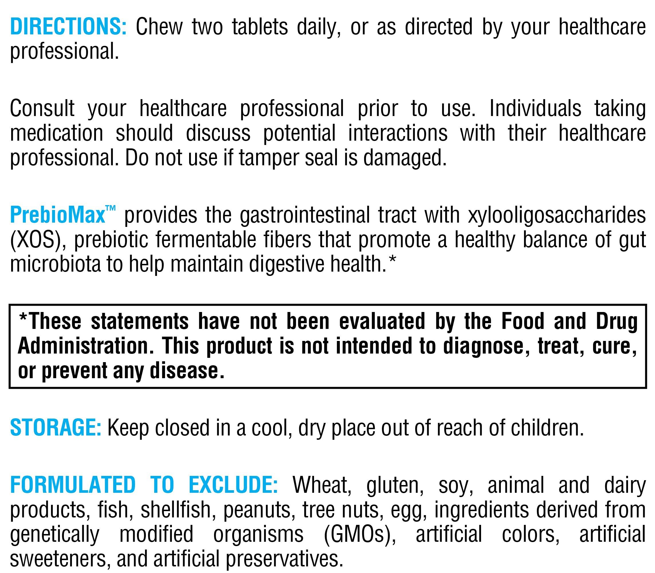 XYMOGEN XYMOGEN PrebioMax Prebiotic Fiber Supplement - Xylooligosaccharides (XOS) to Help Maintain Digestive Health + Support Healthy Microbial Activity in The GI Tract - Sour Apple (60 Chewable Tablets)