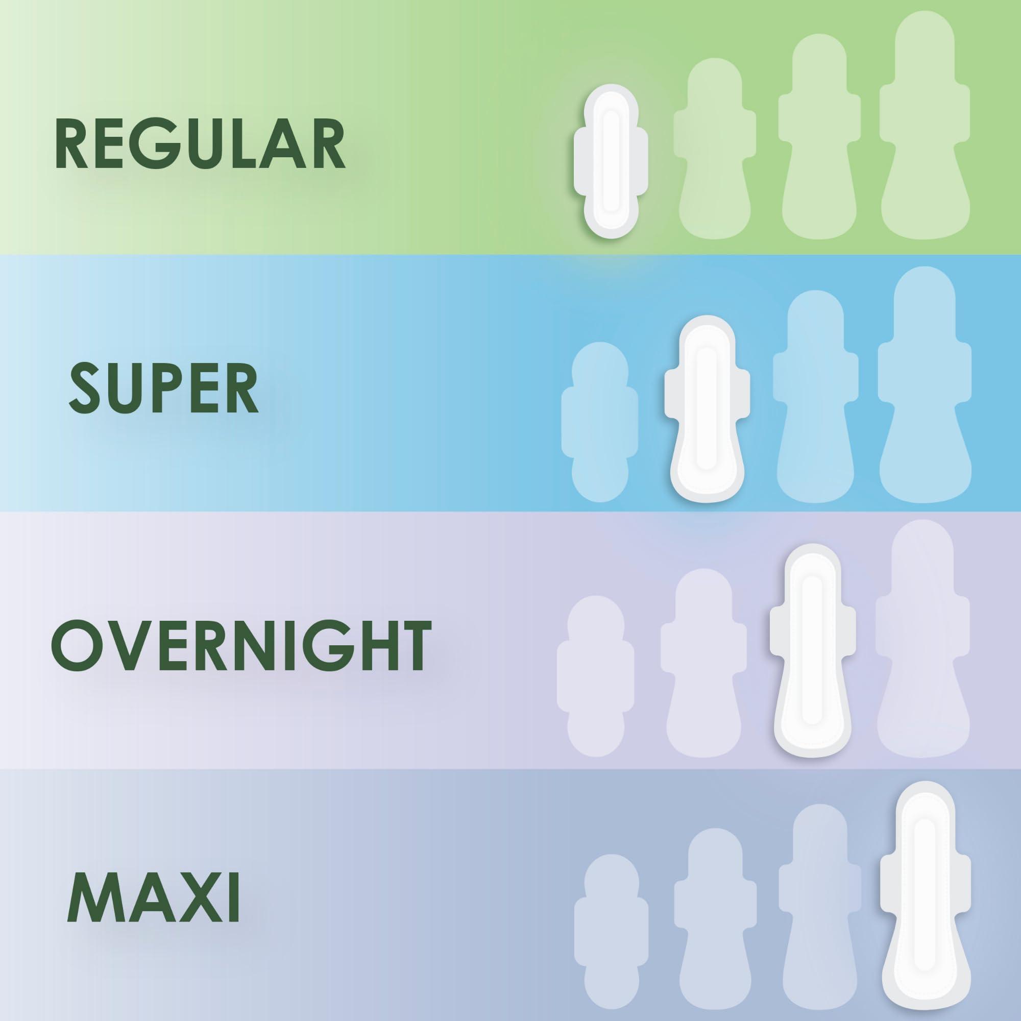 L. L. Pure Cotton Topsheet Pads for Women, Extra Long Overnight Pads, Maxi Pads with Wings, Unscented Menstrual Pads, 28 Count x 2 Packs (56 Count Total) (Packaging May Vary)