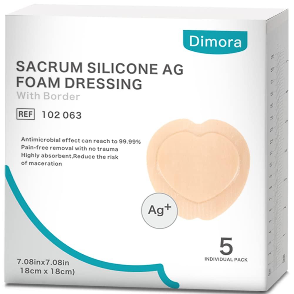 Dimora Hydrocolloid Wound Dressing, 10 Pack Ultra Thin 4\" x 4\" + Ag Silver Sacrum Foam Wound Dressing Bandages Silicone Adhesive Border 7\"x7\"