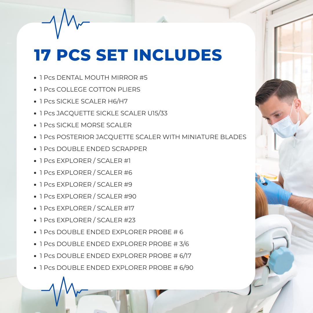 IMED SCIENTIFIC Professional Dental Tartar Scraper Tool Oral Picks to Remove Calculus from Teeth, Plaque Remover, Tooth Scraper for Oral Hygiene Care Made of Stainless Steel (17 Pcs Set)