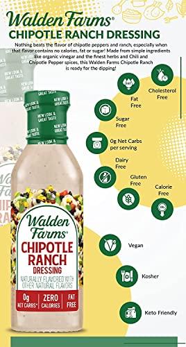 Walden Farms Walden Farms Chipotle Ranch Dressing 12 Oz. Bottle | Fresh & Delicious Salad Topping | 0g Net Carbs Condiment | Kosher Certified | Great on Salads | Burgers | Sandwiches | Tacos | Pizza and Many More
