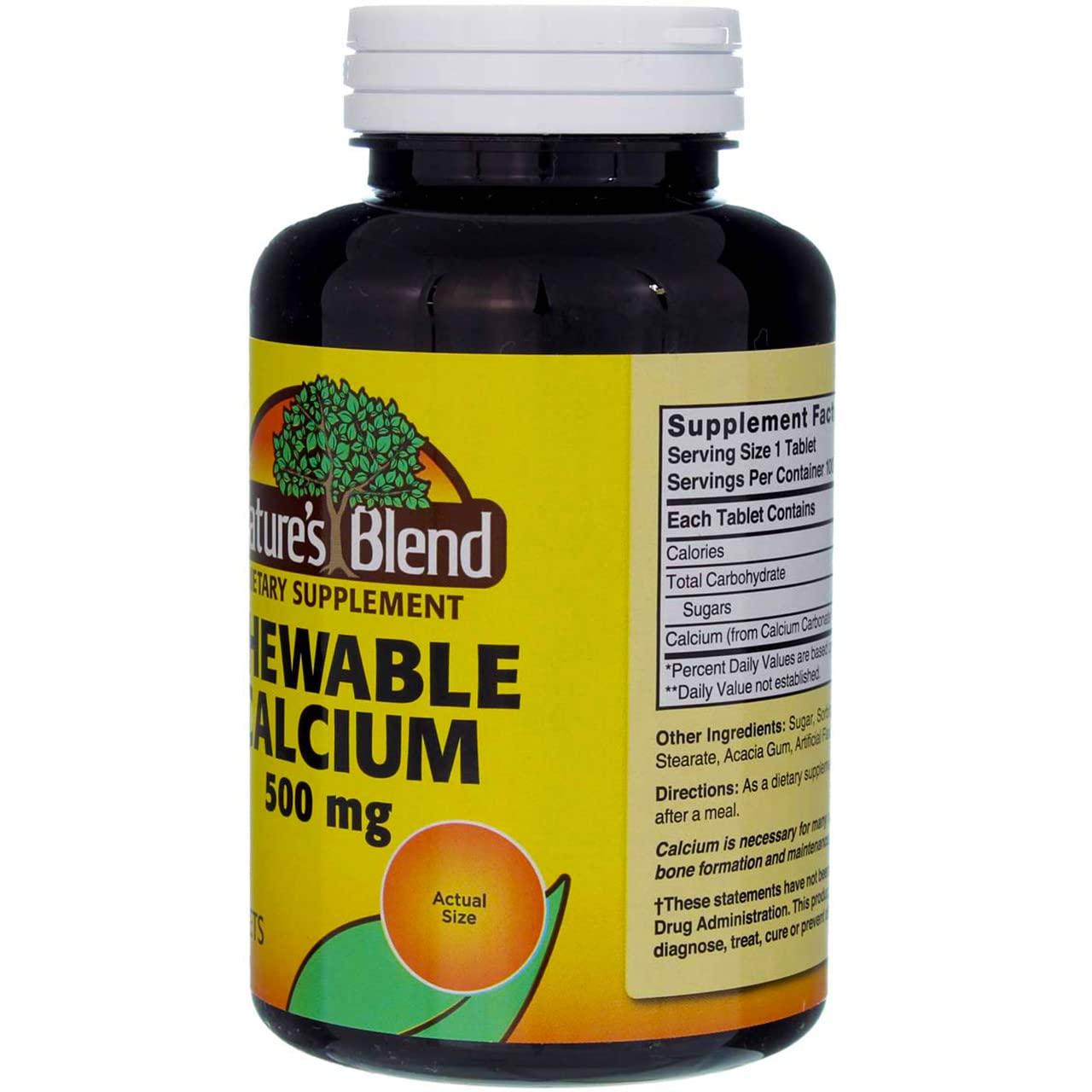 Nature's Blend Nature's Blend Chewable Calcium 500 mg, 100 Tablets (Pack of 5)