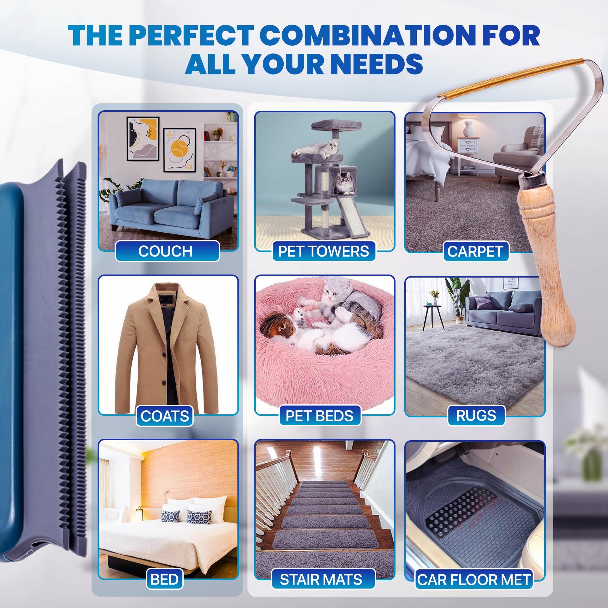 YOFOCOO 2-Pack Pet Hair Removal Tool - Lint Remover, Carpet Scraper & Shaver for Clothes and Carpets - Dog & Cat Hair Remover with Carpet Rake for Car,Rugs,Couch,Furniture - Fur Cleaner Tool