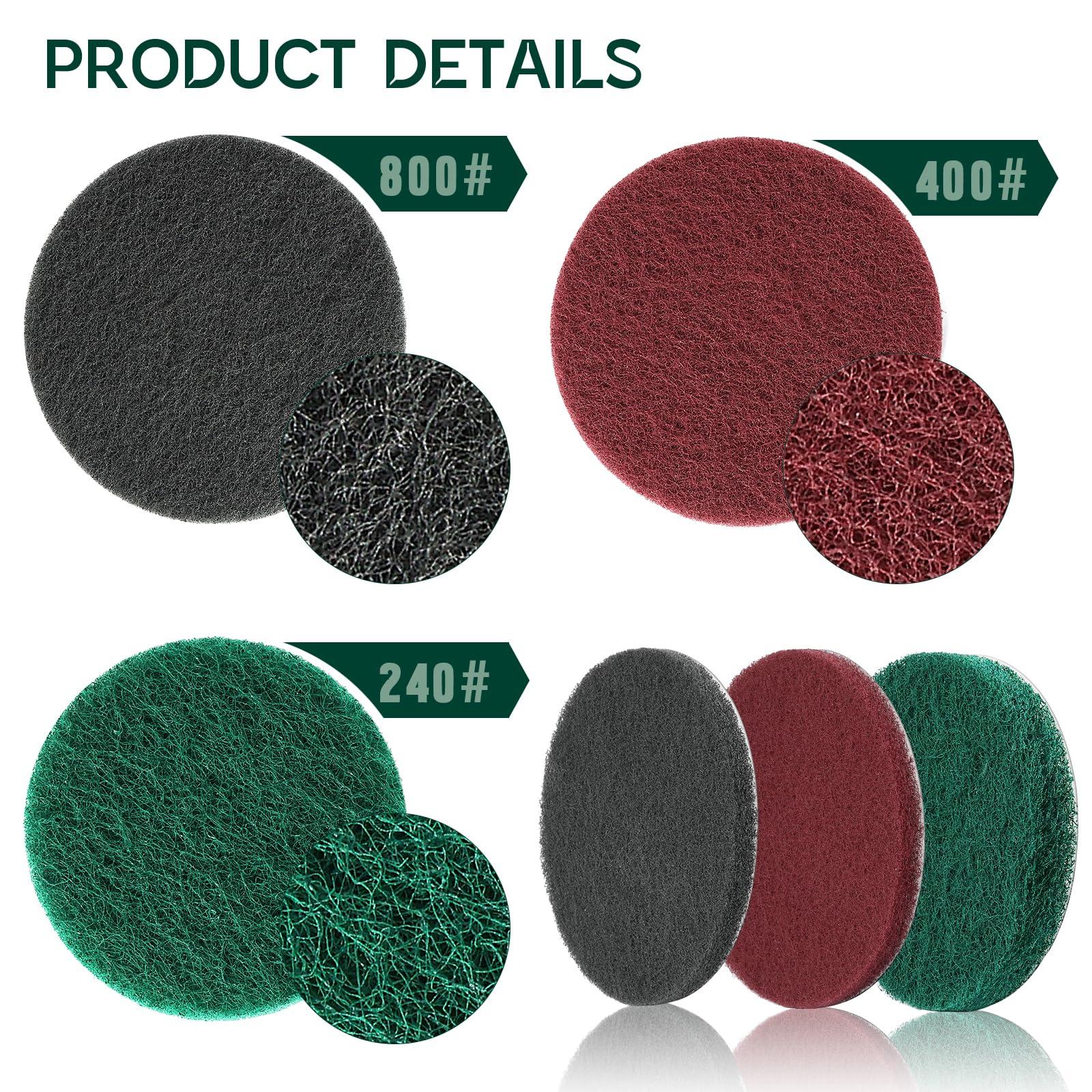 GOH DODD Power Scrub Pads Drill Attachment, GOH DODD 15 Pieces 5 Inch Headlight Restoration Kit Cleaning Kit Scouring Pads with Baker and Universal Shaft for Kitchen, Bathroom, Grout, Carpet, Tub, Grill, Tile