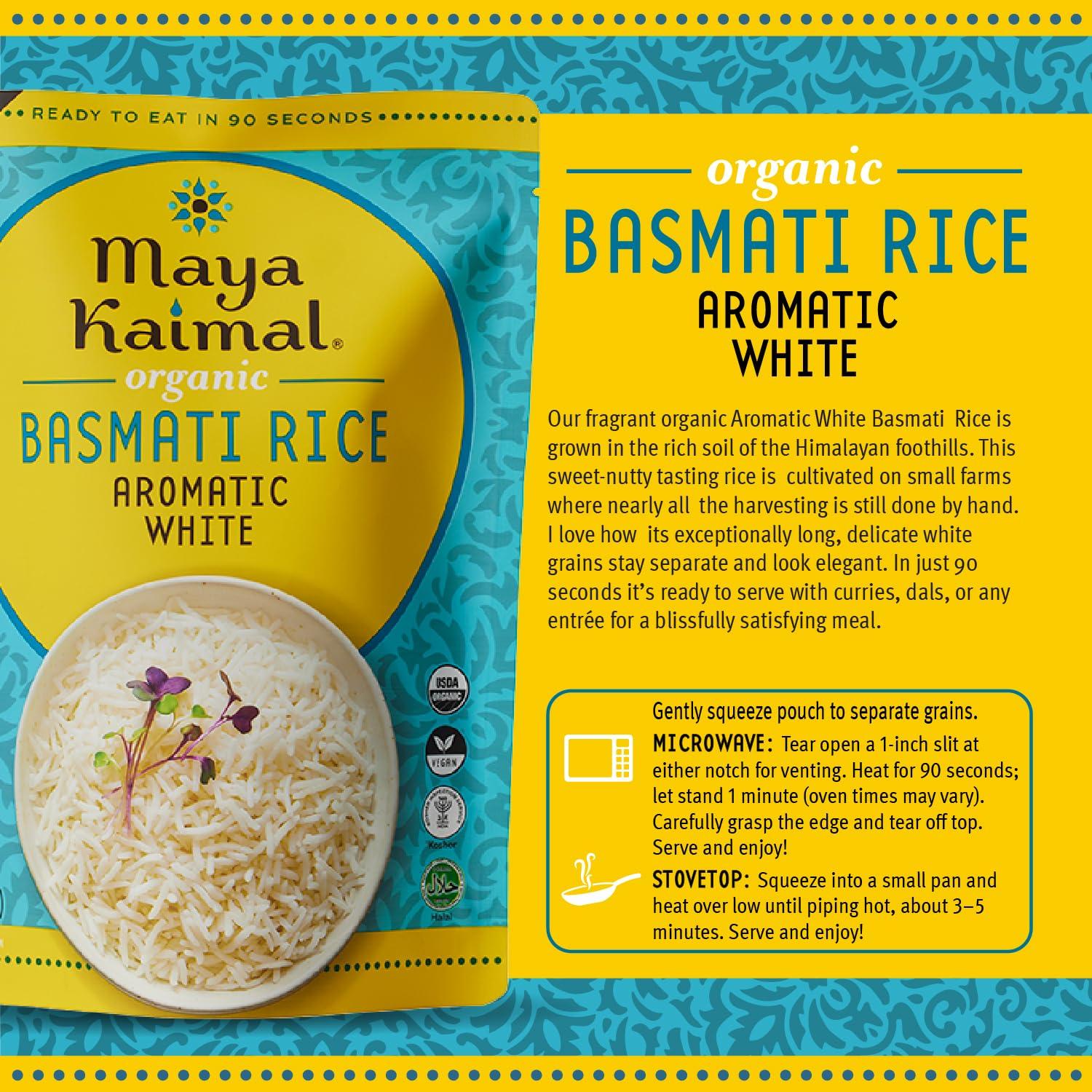 Maya Kaimal Maya Kaimal Organic Basmati Rice Aromatic White, Ready to Eat, Fully Cooked, Vegan, Certified Organic, Non GMO, Gluten Free, 8.5 Ounce (Pack of 6)