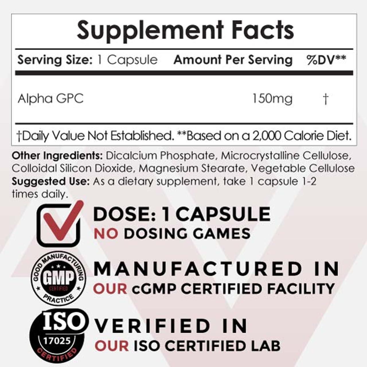 Nootropics Depot Nootropics Depot Alpha GPC Capsules | 150mg | 60 Count | Choline Supplement | Brain Health Supplement | Supports Healthy Brain Function | Enhance Cognition, Memory + Focus