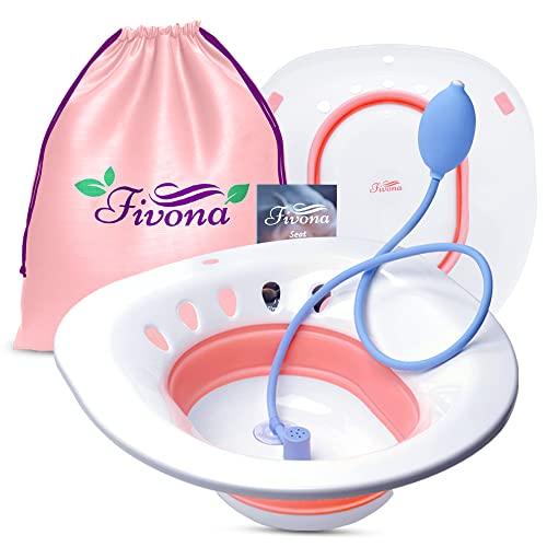 FIVONA Fivona Sitz Bath for Toilet Seat with Massage Hand Flusher; Postpartum Care and Hemorrhoid Treatment; BPA Free V-Steaming Kit; Perfect for Perineal Soak and Portable Bidet