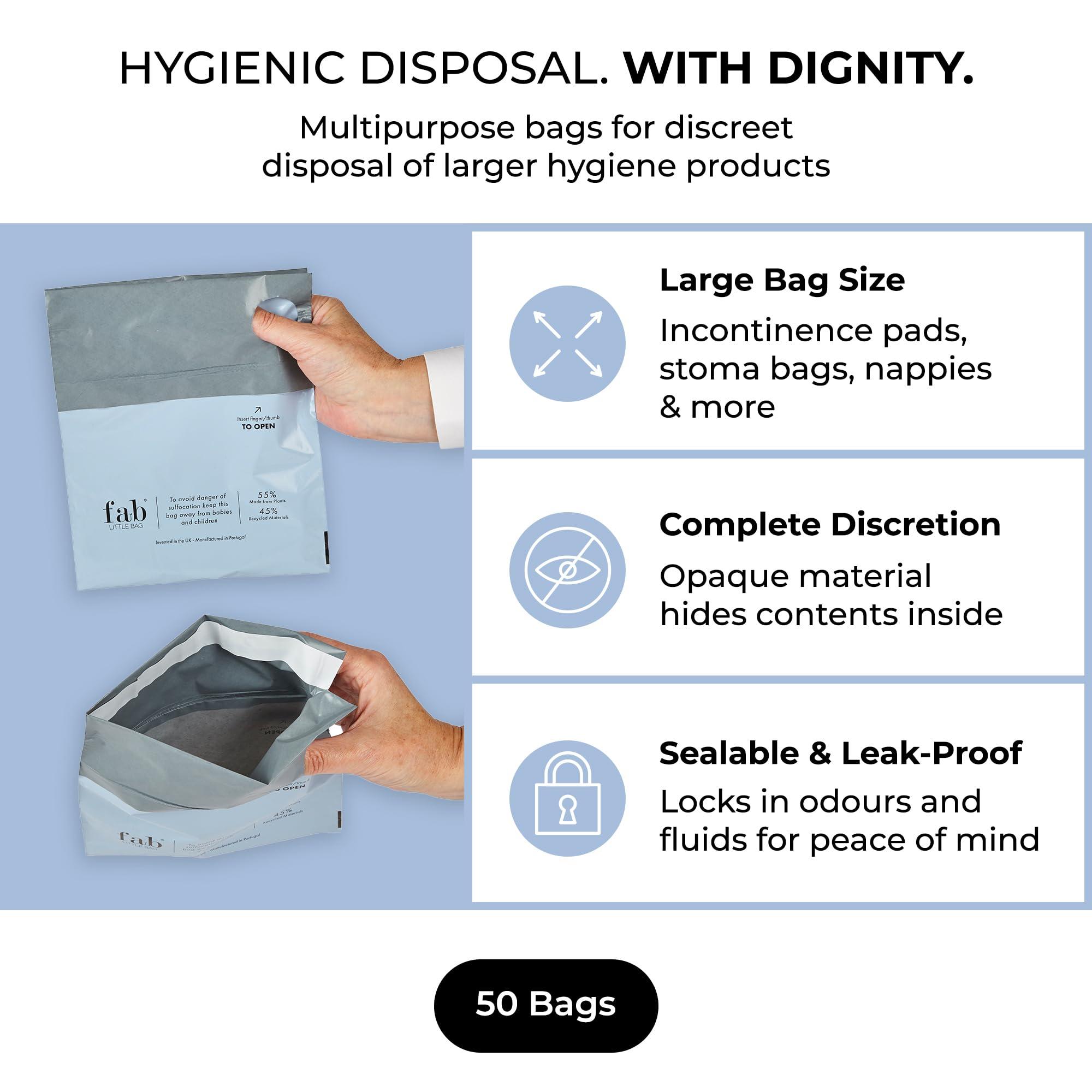 Fab Little Bag Fab Little Bag HyGeeni Disposal Bags for Nappies, Incontinence Pads, Ostomy & Catheter Bags - Prevents Odours, No Mess, Eco-Friendly, Pack of 50 Bags